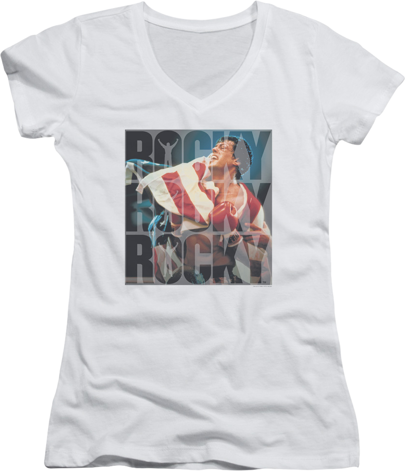 Ladies American Flag Rocky V-Neck Shirt