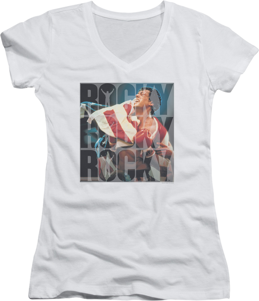 Ladies American Flag Rocky V-Neck Shirt