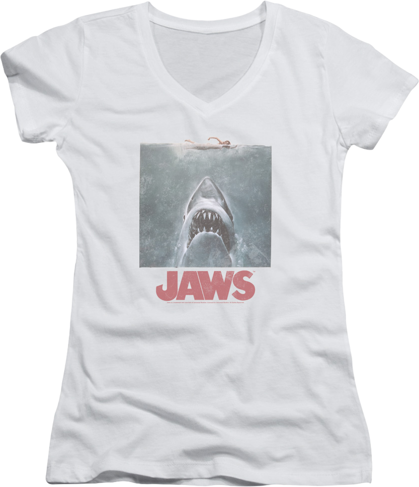 Ladies Movie Poster Jaws V-Neck Shirt