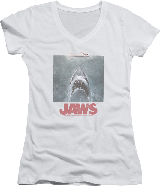 Ladies Movie Poster Jaws V-Neck Shirt