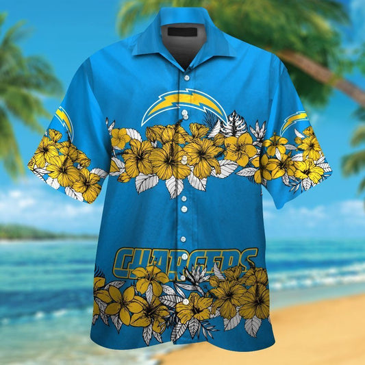 Los Angeles Chargers Short Sleeve Button Up Tropical Hawaiian Shirt VER016