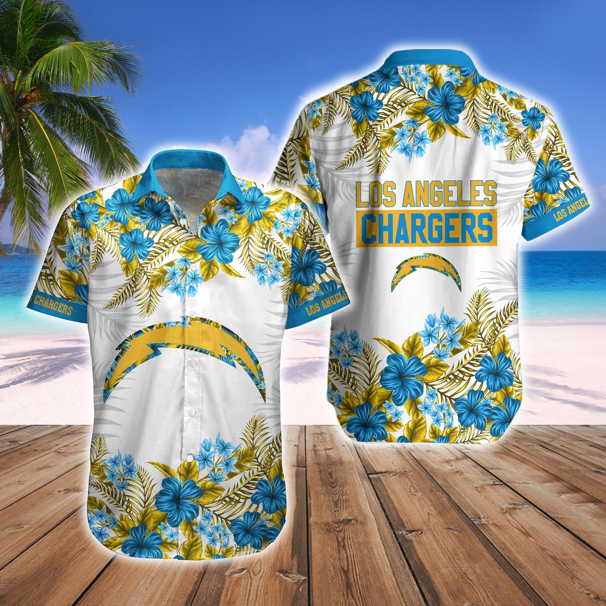Los Angeles Chargers Tropical Hawaiian Shirt Shorts Fan Combo Set