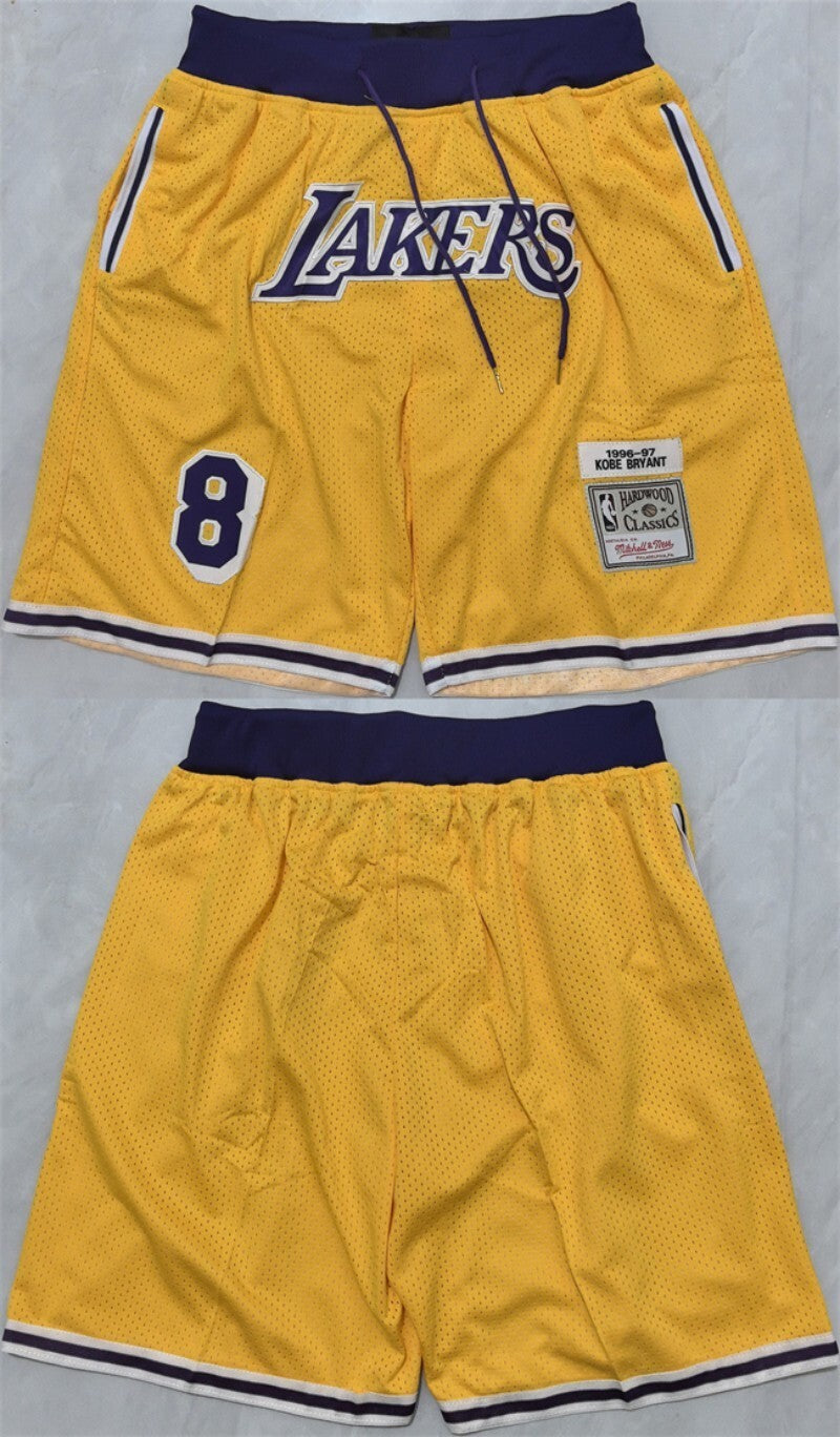 los angeles lakers #8 kobe bryant yellow 2025 shorts (run small)