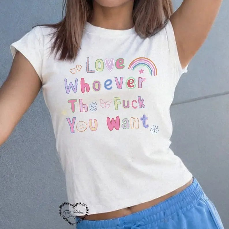 love whoever u want baby tee | love is love | pride month | lgbtqia | rainbow pride | doodle tee | love who you want...