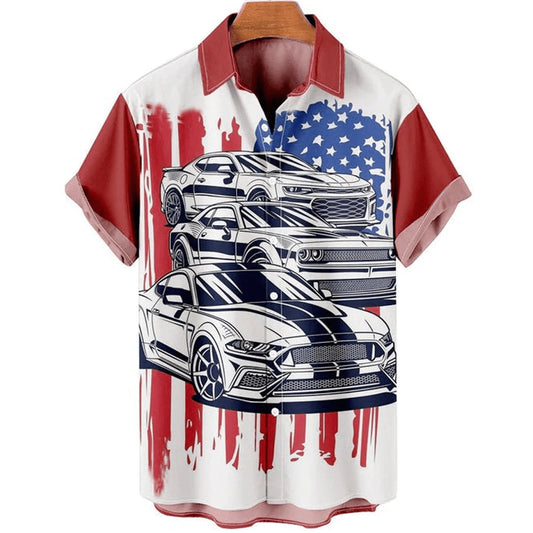 Men's Car Color Matching Daily Simple Loose Shirt, Trendy Hawaiian Shirt Vintage, Hawaii Shirts Mens