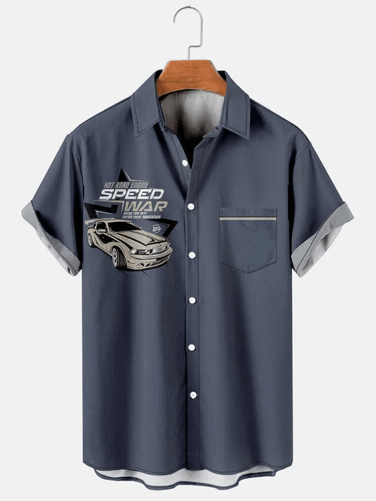 Men's Contrast Color Car Simple Casual Trendy Hawaiian Shirt