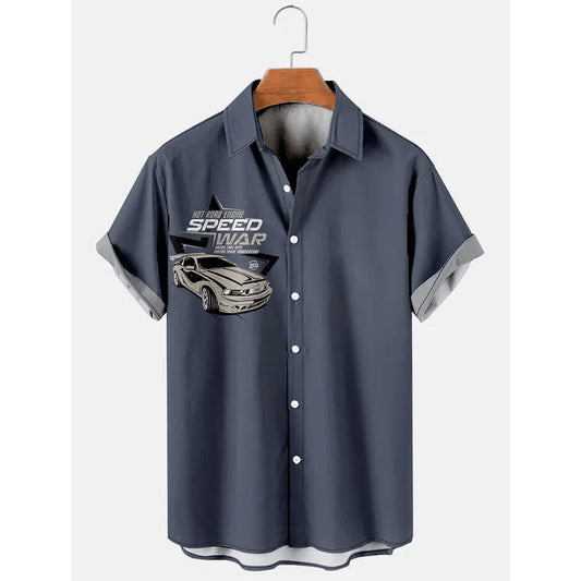 Men's Contrast Color Car Simple Casual Trendy Hawaiian Shirt Vintage, Trendy Hawaiian Shirt For Men, Women