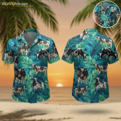 Men's Cow Print Hawaiian Shirt - Black White Animal Pattern Button Down Short Sleeve