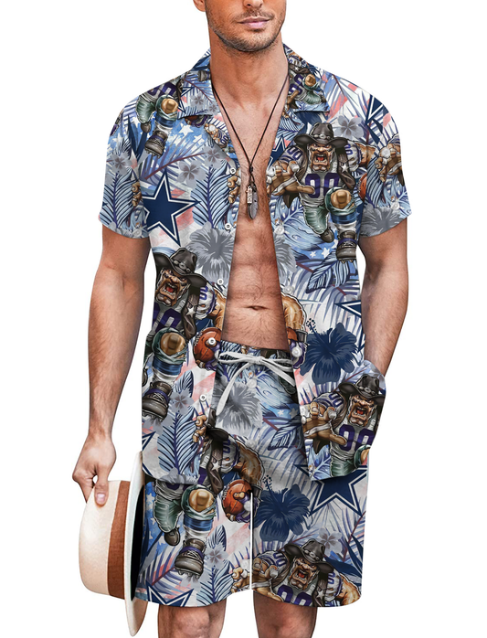 Men's Dallas Cowboys Tropical Getup Hawaiian Shirt Shorts Set