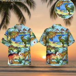 Dinosaur Hawaiian Shirt Men Short Sleeve Button Down Jurassic Print Shirt for Adults