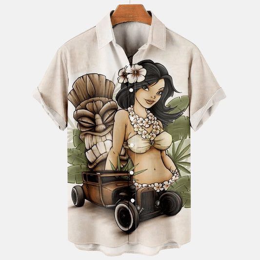 Men's Hawaiian Beauty Car Casual Print Trendy Hawaiian Shirts For Men, Women