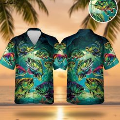 Men's Hawaiian Fish Shirts - Tropical Bass Fishing Button Down Shirt for Fishing Lovers Size S-5XL