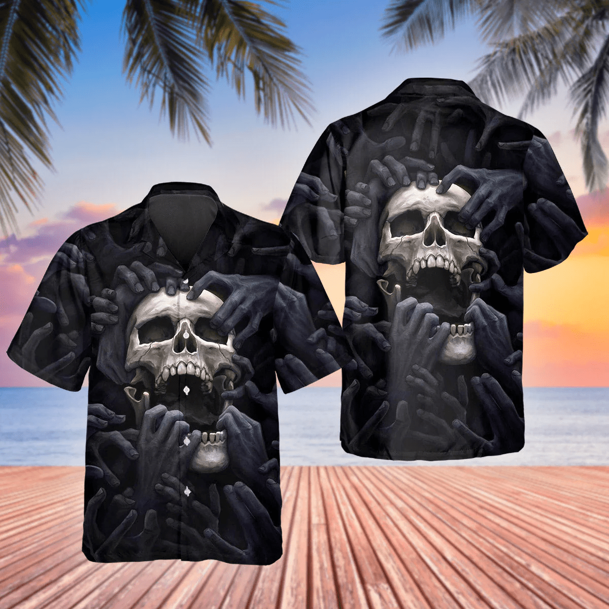 Men's Horror Hawaiian with Skull Flower Themes