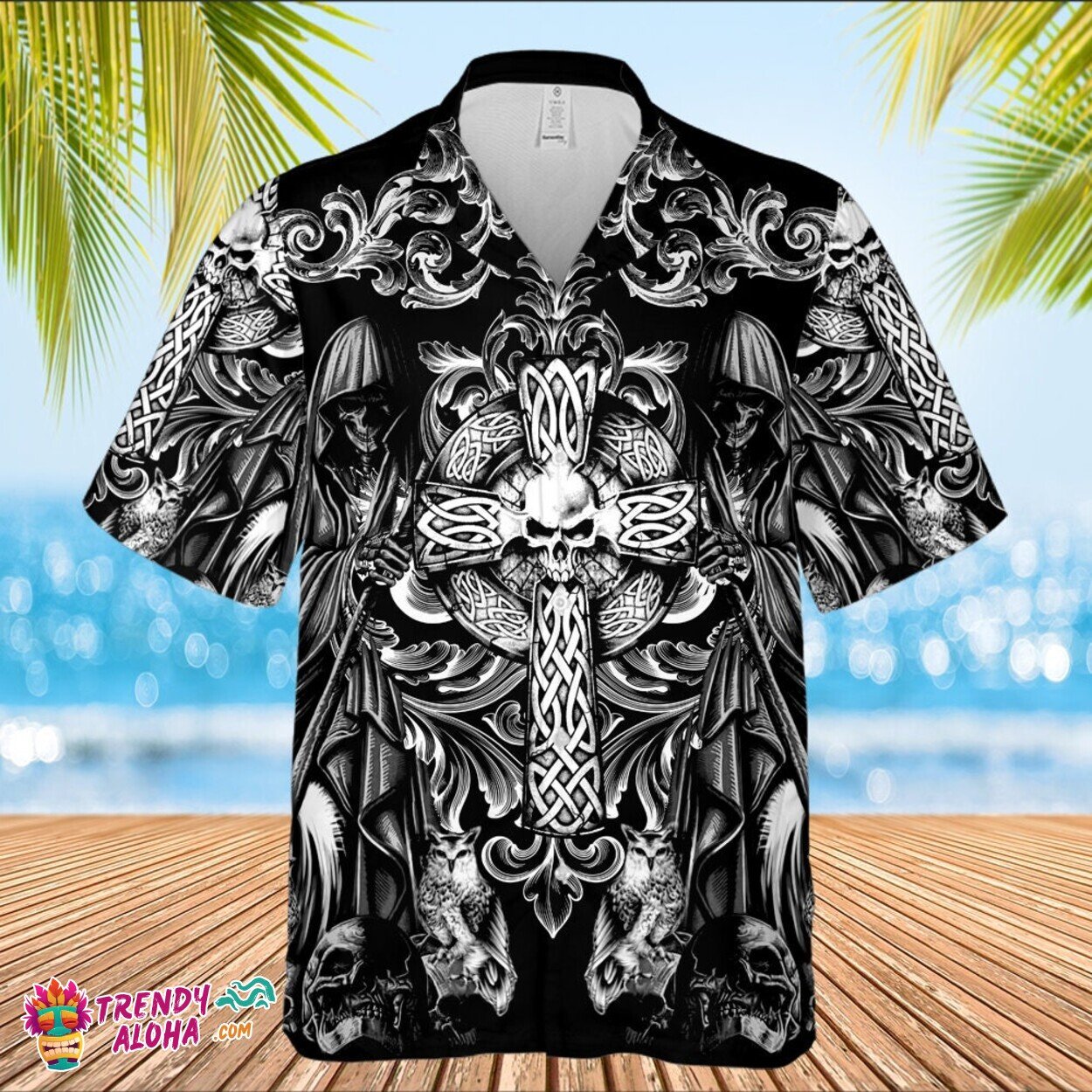 Men's Horror Skull Death Cross Affliction 3D Printed Hawaiian Shirt