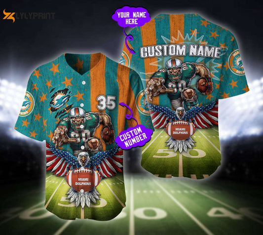 Miami Dolphins Baseball Jersey Custom Name And Number Fan Gifts - lylyprint.com