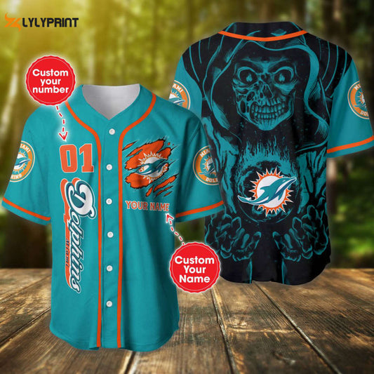 Miami Dolphins Baseball Jersey Custom Name And Number - lylyprint.com