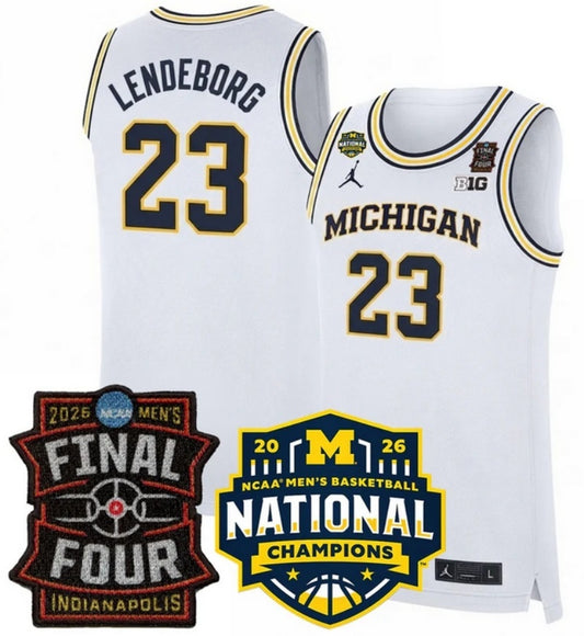 michigan wolverines #23 yaxel lendeborg white 2025 26 final four & national champions