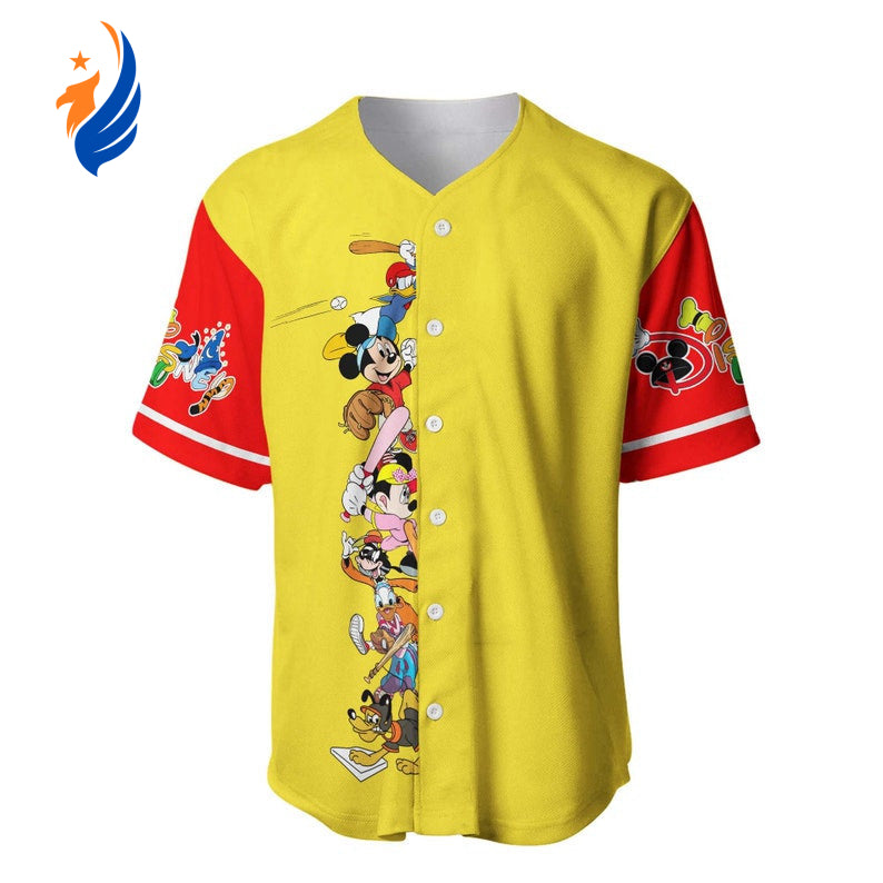 Yellow Mickey Minnie & Friends All Over Print Baseball Jersey - Unisex Shirt Shop Now! - Bafud