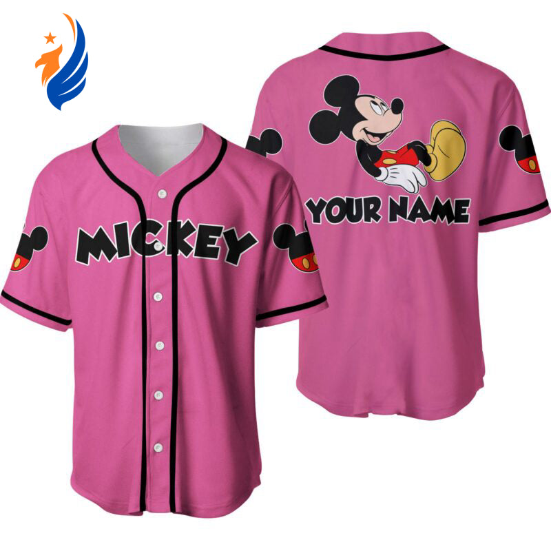 Mickey Mouse Black Pink Disney Custom Baseball Jersey - Personalized Magic for Disney Fans! - Bafud