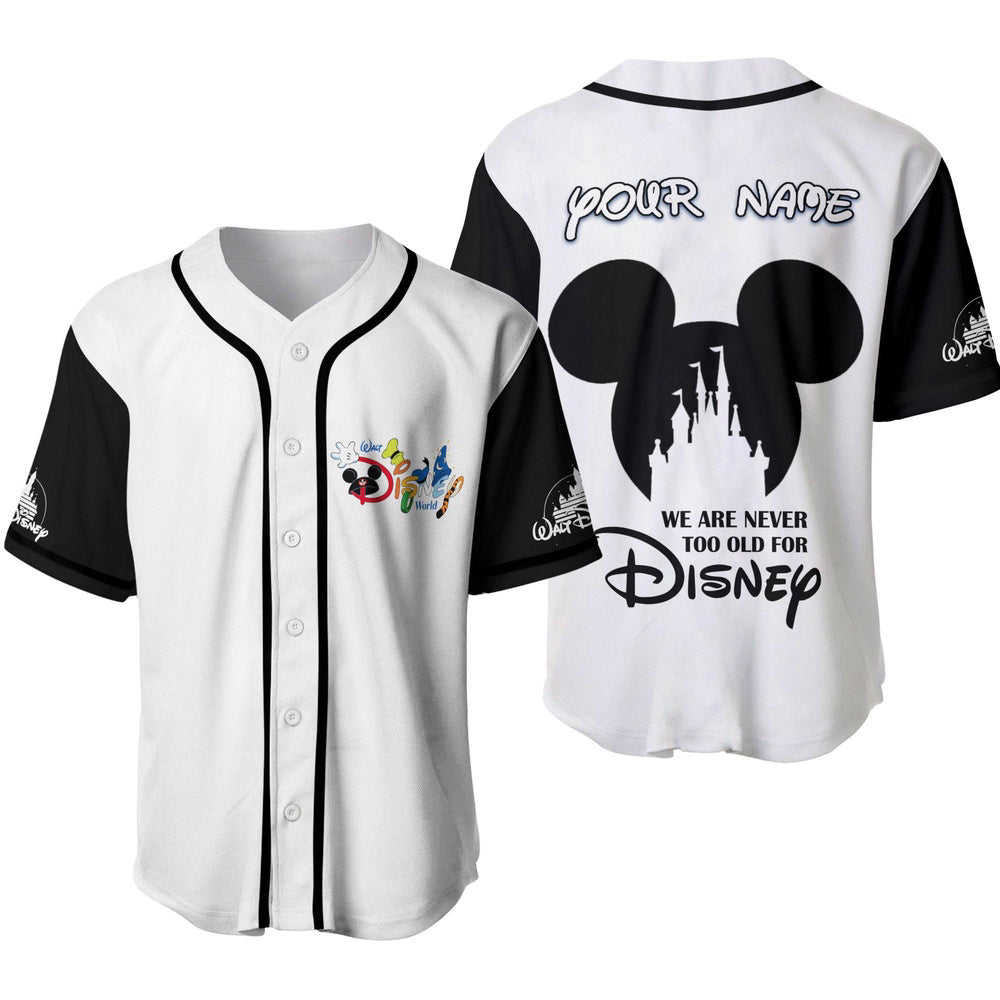 Disney Mickey Magic: Black & White Custom Baseball Jersey – Never Too Old for Mickey Mouse! Personalized Shirt - Bafud