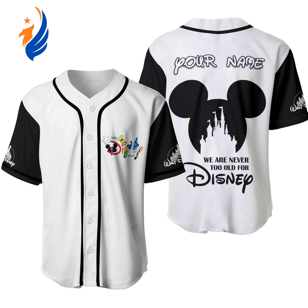 Disney Mickey Magic: Black & White Custom Baseball Jersey – Never Too Old for Mickey Mouse! Personalized Shirt - Bafud