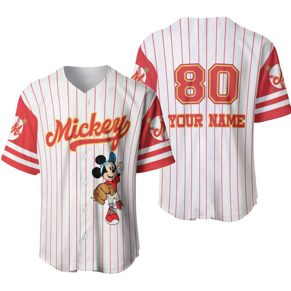 Custom Mickey Mouse Baseball Jersey: Personalized Disney Fan Gift for Unisex - Playful Mickey Playing Baseball Design - Bafud