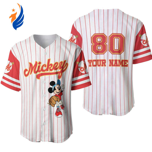 Custom Mickey Mouse Baseball Jersey: Personalized Disney Fan Gift for Unisex - Playful Mickey Playing Baseball Design - Bafud