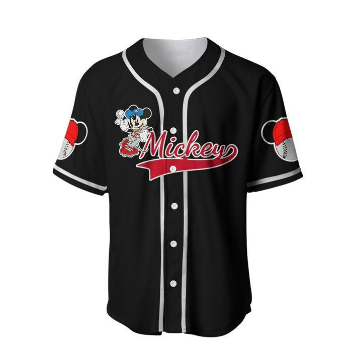 Mickey Mouse Red Black Cute Disney Cartoons Graphics Unisex Casual Outfits Custom Baseball Jersey Gifts for Fans - lylyprint.com