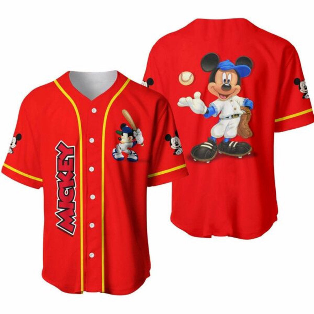 Mickey Mouse Red Yellow Disney Cartoon Baseball Jersey - Perfect Unisex Gift for Disney Lovers - Bafud