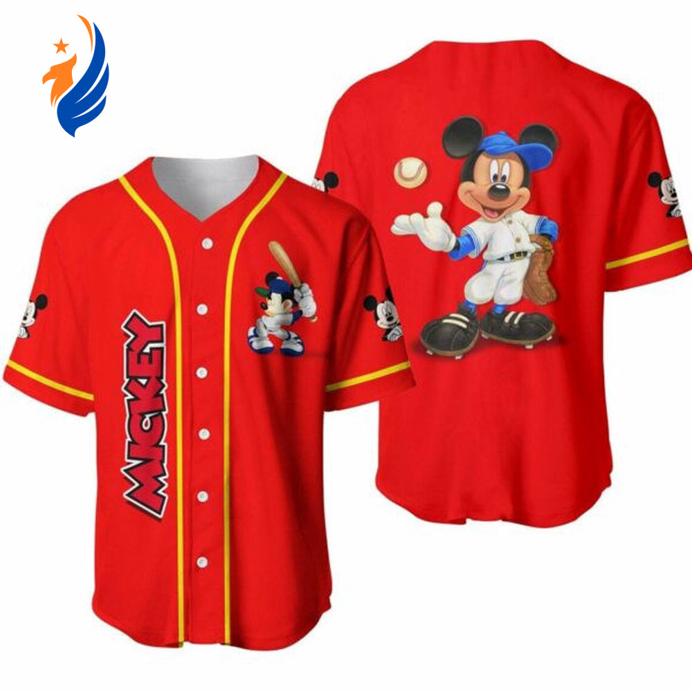 Mickey Mouse Red Yellow Disney Cartoon Baseball Jersey - Perfect Unisex Gift for Disney Lovers - Bafud