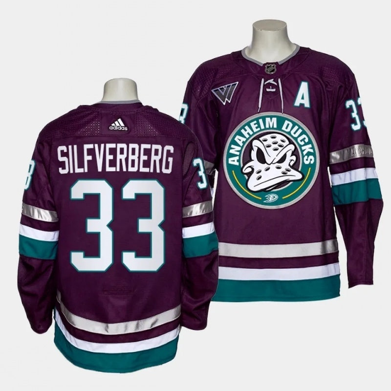 mighty ducks #33 jakob silfverberg 2023-24 30th anniversary alternate authentic purple jersey men's
