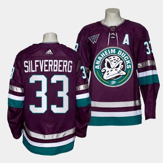 mighty ducks #33 jakob silfverberg 2023-24 30th anniversary alternate authentic purple jersey men's