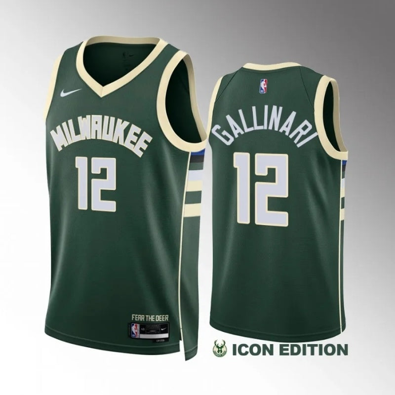 milwaukee bucks #12 danilo gallinari icon edition green jersey