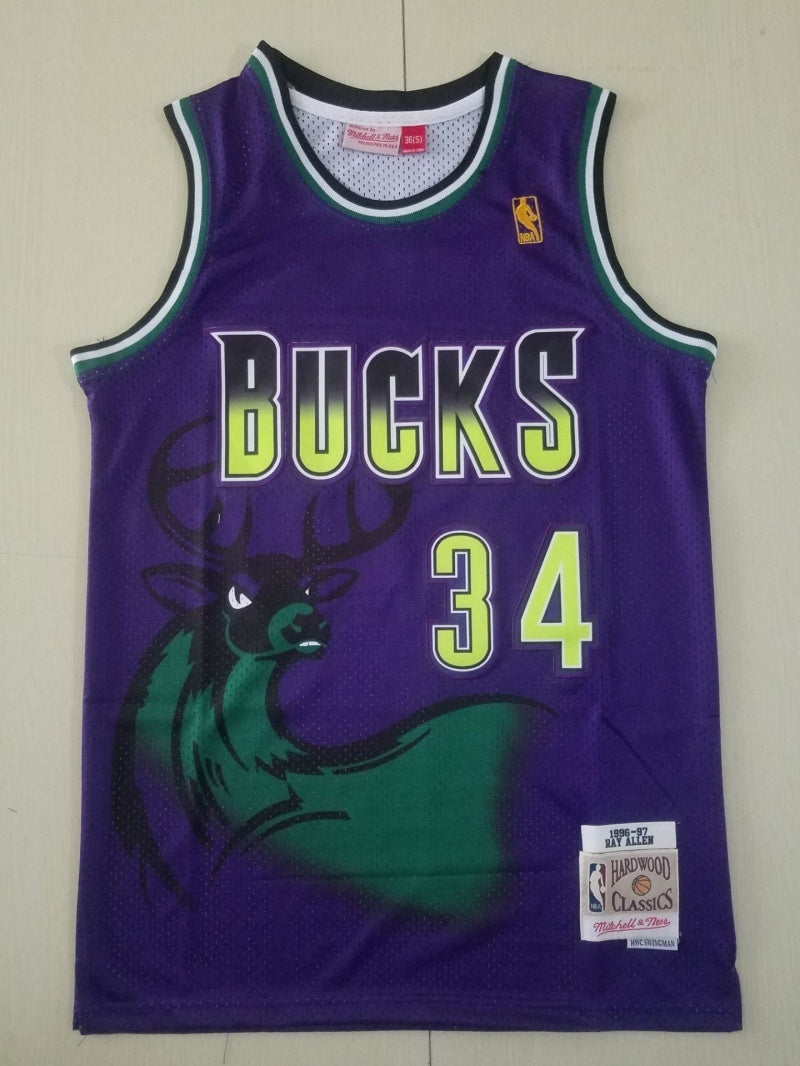 milwaukee bucks #34 ray allen Bucks 34 Retro Purple s-xxl Style 2