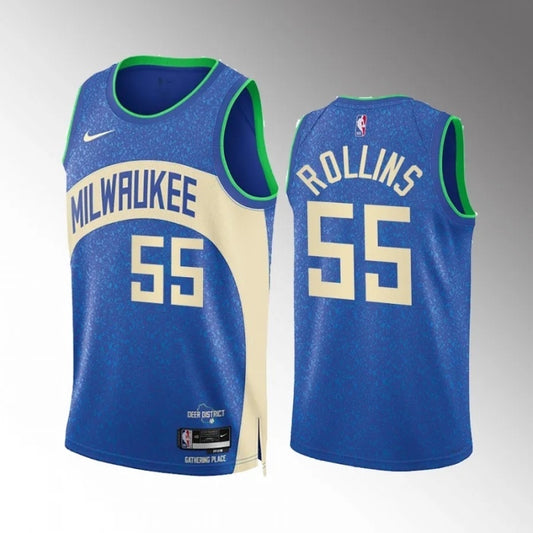 milwaukee bucks #55 ryan rollins 2023-24 city edition blue jersey