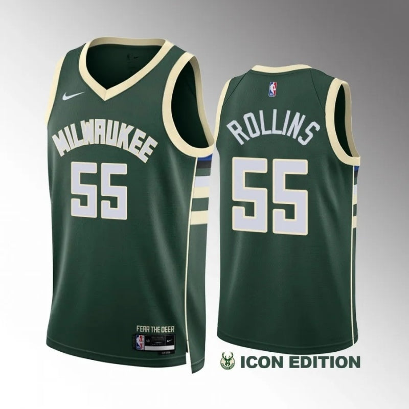 milwaukee bucks #55 ryan rollins icon edition green jersey