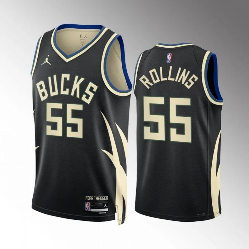 milwaukee bucks #55 ryan rollins statement edition black jersey
