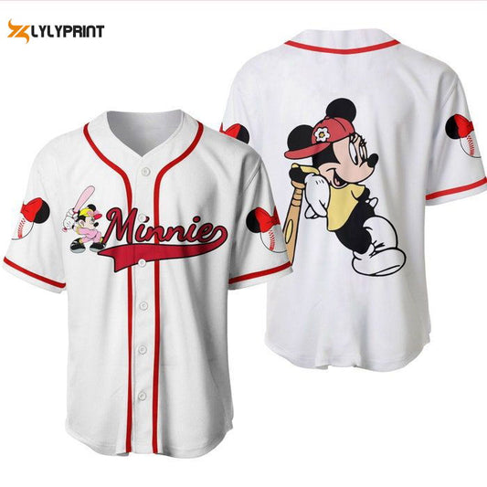 Minnie Mouse White Red Disney Unisex Cartoon Graphic Casual Outfits Custom Baseball Jersey Gifts for Fans - lylyprint.com