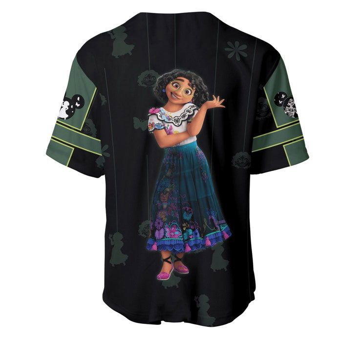 Mirabel Madrigal Encanto Black Green Pattern Disney Unisex Cartoon Graphic Casual Outfit Custom Baseball Jersey Gifts for Fans - lylyprint.com