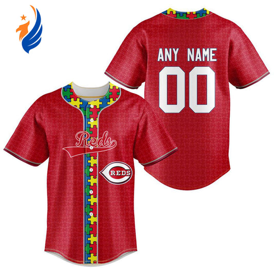 MLB Cincinnati Reds Specialized Baseball Jersey Fearless Aganst Autism Gift for Men Women - Bafud