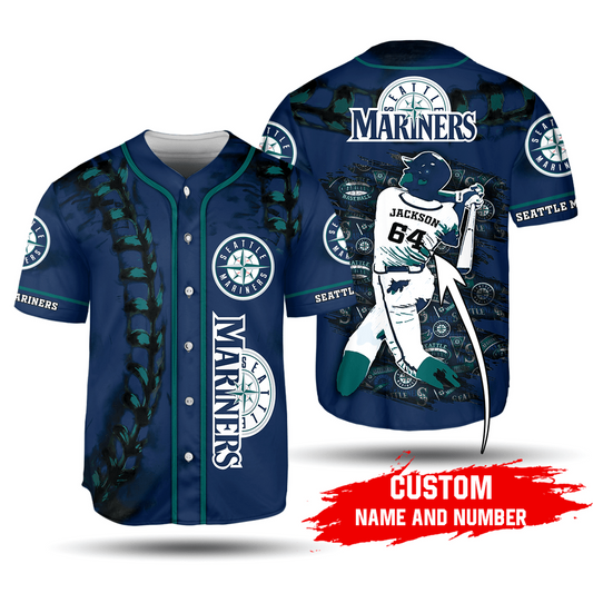 MLB Seattle Mariners Custom Name Number Baseball Jersey V1 Unisex Shirt, Gift For Men And Women - Aopprinter