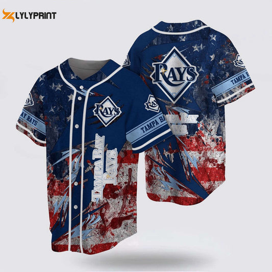 Show your support with MLB Tampa Bay Rays Baseball Jersey featuring US Flag - Perfect for Fans! - Gift for Men Women - lylyprint.com
