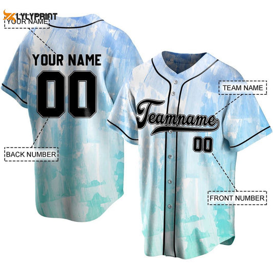 Modern Soft Blue Watercolor Baseball Jersey - lylyprint.com