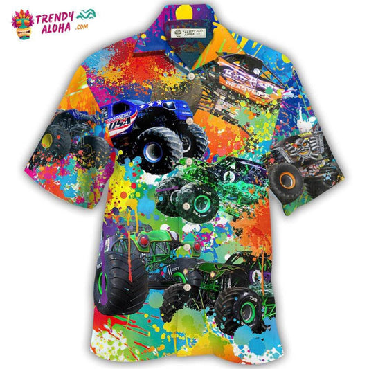 Monster Truck Colorful Painting Hawaiian Shirt - Trendy Aloha