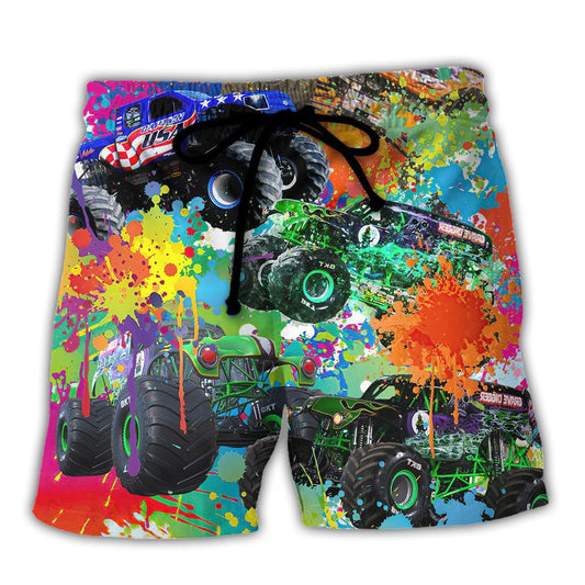 Monster Truck Colorful Painting Trendy Aloha Hawaiian Beach Shorts