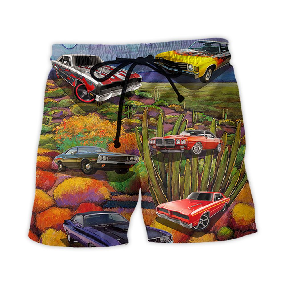 Muscle Car Beautiful Landscape Trendy Aloha Hawaiian Beach Shorts