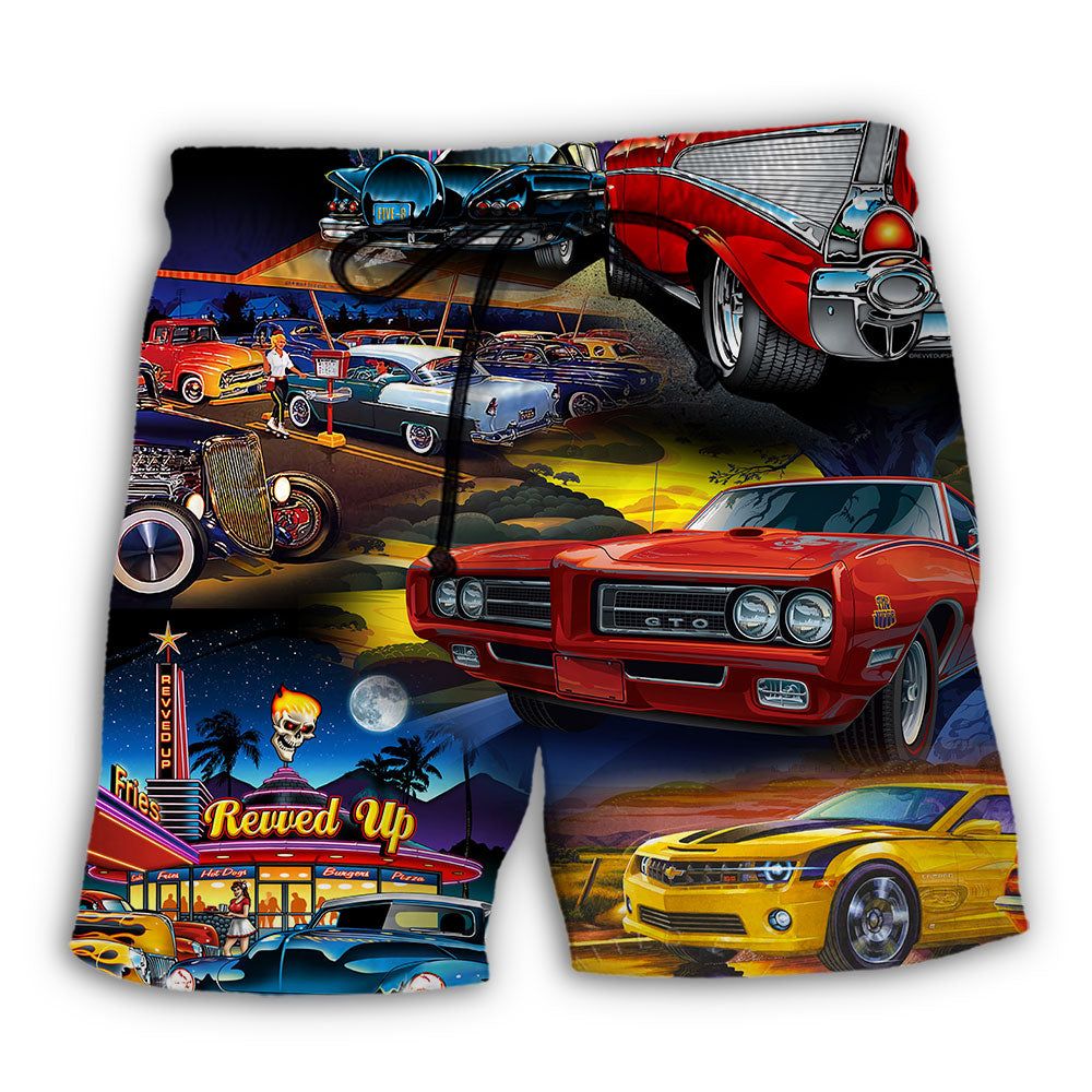 Muscle Car Family Art Trendy Aloha Hawaiian Beach Shorts
