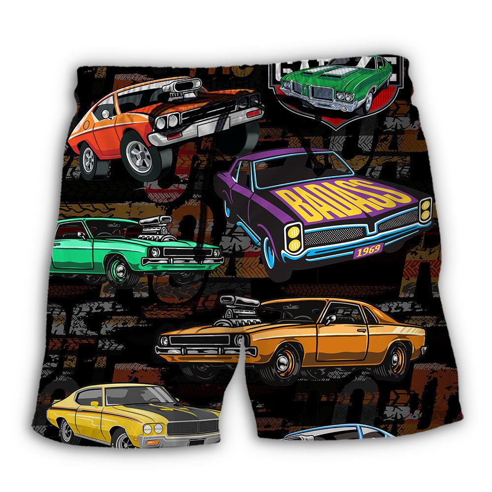 Muscle Car Racing Speed Road Trendy Aloha Hawaiian Beach Shorts