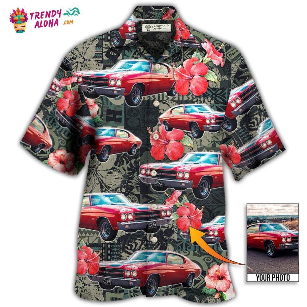 Muscle Car Tropical Leaf Custom Photo Hawaiian Shirt - Trendy Aloha