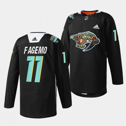 nashville predators #11 samuel fagemo 2023 hispanic heritage night black jersey